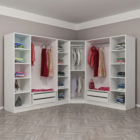 Kale 8 Kapaklı Aynalı 4Ç Köşe Dolap - Beyaz 190CM