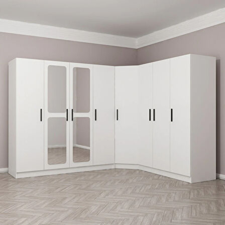 Kale 8 Kapaklı Aynalı 4Ç Köşe Dolap - Beyaz 190CM