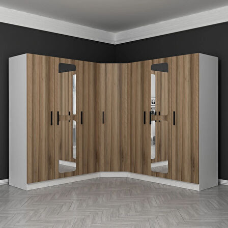 Kale 7 Kapaklı Aynalı 4Ç Köşe Dolap - Dore 190CM