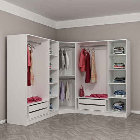 Kale 7 Kapaklı Aynalı 4Ç Köşe Dolap - Dore 190CM