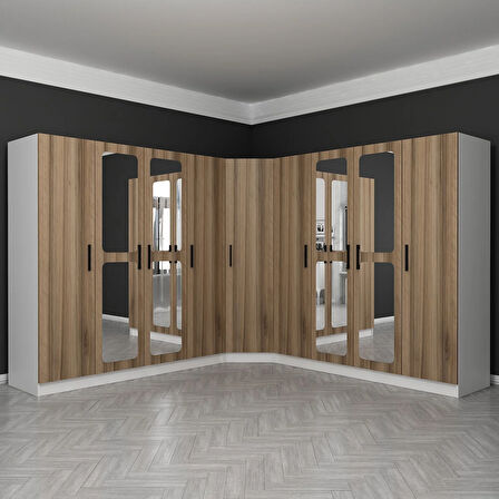 Kale 9 Kapaklı Aynalı 4Ç Köşe Dolap - Dore 190CM