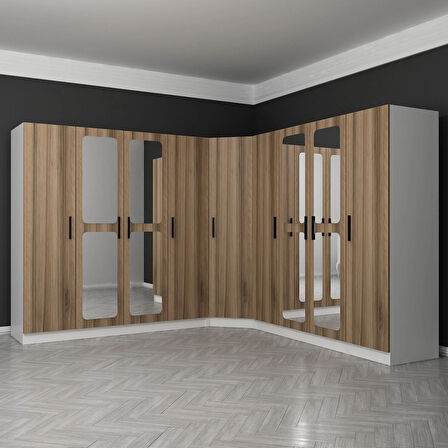 Kale 9 Kapaklı Aynalı 4Ç Köşe Dolap - Dore 190CM