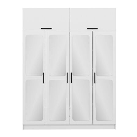 Kale 4 Kapaklı Aynalı Zincir Dolap-Yüklük - Beyaz 235CM