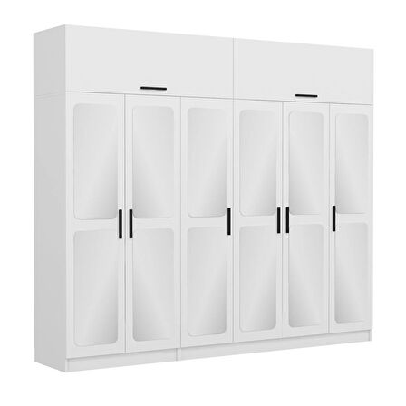 Kale 6 Kapaklı Aynalı 2Ç Zincir Dolap-Yüklük - Beyaz 235CM