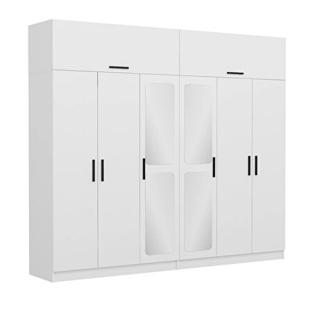 Kale 6 Kapaklı Aynalı 4Ç Zincir Dolap-Yüklük - Beyaz 235CM