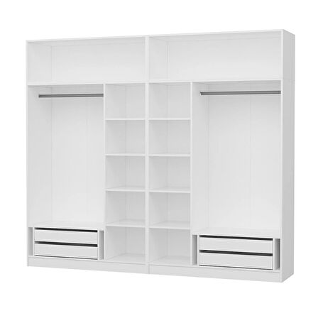 Kale 6 Kapaklı Aynalı 4Ç Zincir Dolap-Yüklük - Beyaz 235CM