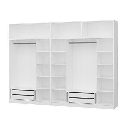 Kale 7 Kapaklı 4 Çekmeceli Aynalı Zincir Dolap-Yüklük - Beyaz 235CM