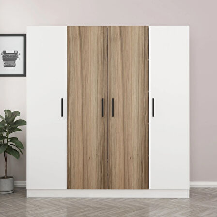 Kale 4 Kapaklı 2 Çekmeceli - Dolap - Beyaz/Dore 190CM