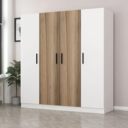 Kale 4 Kapaklı 2 Çekmeceli - Dolap - Beyaz/Dore 190CM