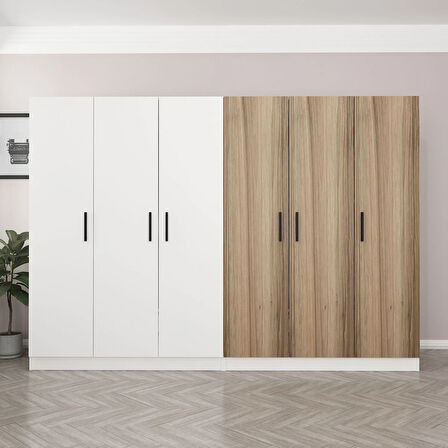 Kale 6 Kapaklı 4 Çekmeceli - Dolap - Beyaz / Dore 190CM