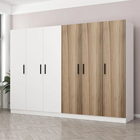 Kale 6 Kapaklı 4 Çekmeceli - Dolap - Beyaz / Dore 190CM