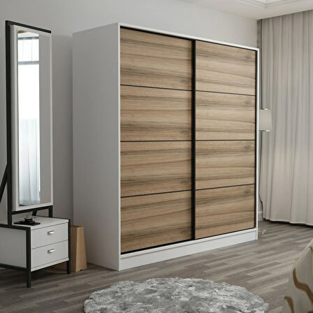 Minar Kale 2 Kapaklı Sürgülü Dolap 180 Cm - Beyaz/Dore 190CM