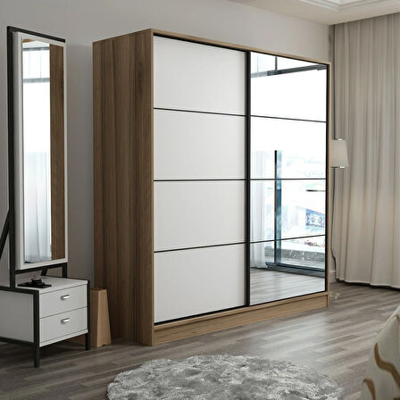 Minar Kale 2 Kapaklı Aynalı Sürgülü Dolap 180 Cm - Dore/ Beyaz 190CM