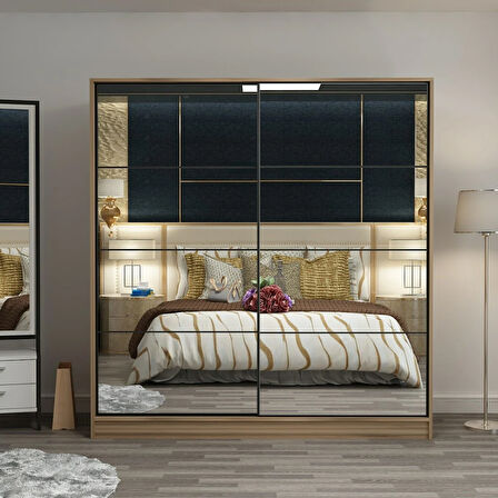 Minar Kale 2 Kapaklı Aynalı Sürgülü Dolap 180 Cm - Dore 190CM