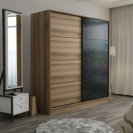 Minar Kale 2 Kapaklı Sürgülü Dolap 180 Cm - Dore/Royal Mermer 190CM