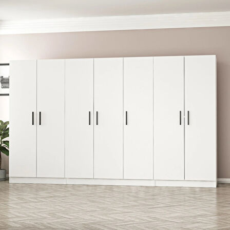 Minar Kale 7 Kapaklı Zincir Dolap - Gardrop - Beyaz 210CM