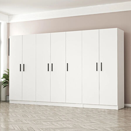 Minar Kale 7 Kapaklı Zincir Dolap - Gardrop - Beyaz 210CM