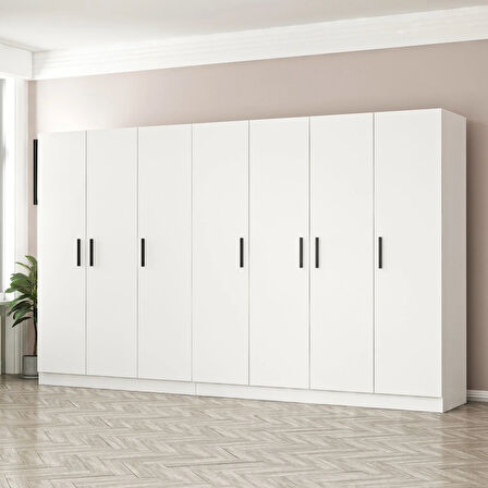 Minar Kale 7 Kapaklı Zincir Dolap - Gardrop - Beyaz 210CM