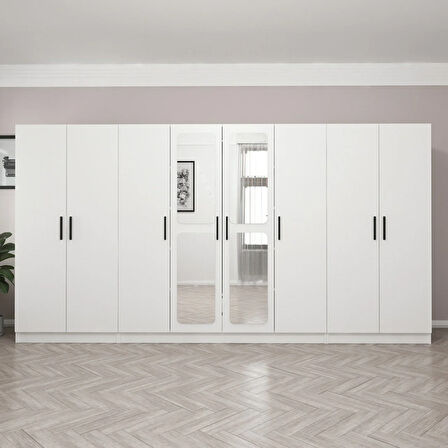 Kale 8 Kapak Aynalı 2 Çekmece Zincir Dolap - Beyaz 210CM