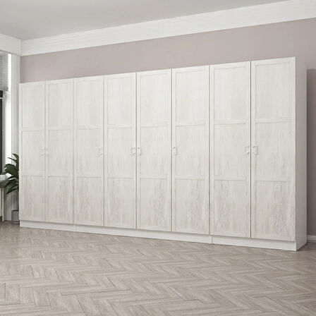 Kale Country 8 Kapak 2 Çekmece Zincir Dolap - Eskitme Beyaz 210CM