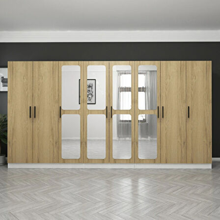 Kale 8 Kapaklı Aynalı 4Ç Dolap - Pera Ceviz 210CM