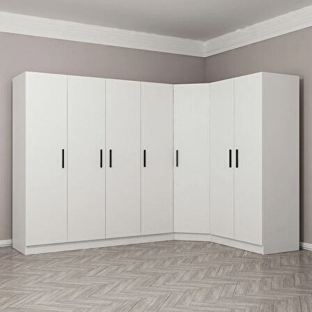 Kale 7 Kapak 2Ç Köşe Zincir Dolap - Beyaz 210CM