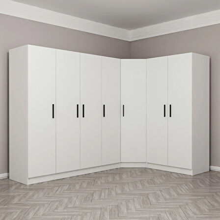 Kale 7 Kapak 2Ç Köşe Zincir Dolap - Beyaz 210CM