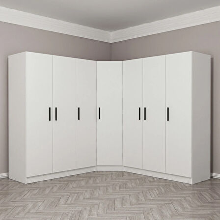 Kale 7 Kapak 4Ç Köşe Zincir Dolap - Beyaz 210CM