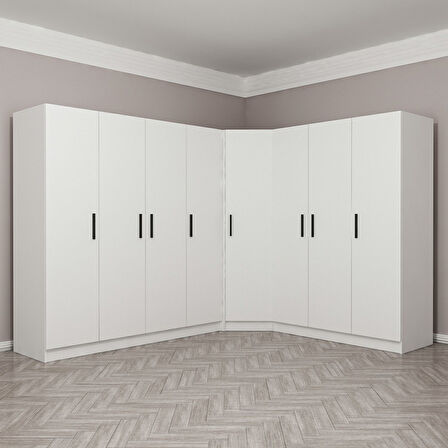 Kale 8 Kapak 4Ç Köşe Zincir Dolap - Beyaz 210CM