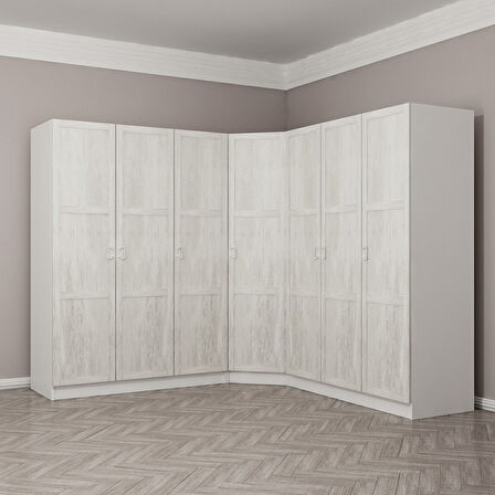 Kale Country 7 Kapak 4Ç Köşe Zincir Dolap - Eskitme Beyaz 210CM