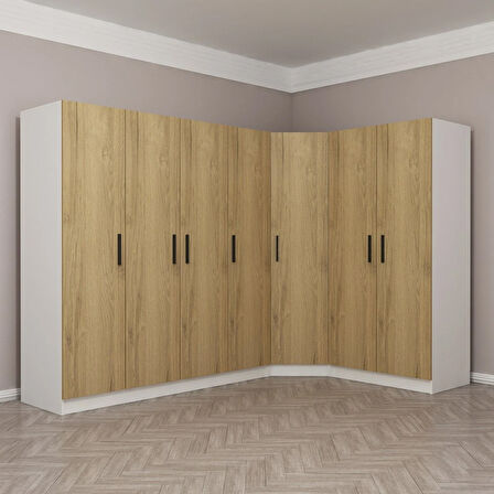 Kale 7 Kapaklı 2Ç Köşe Dolap - Pera Ceviz 210CM