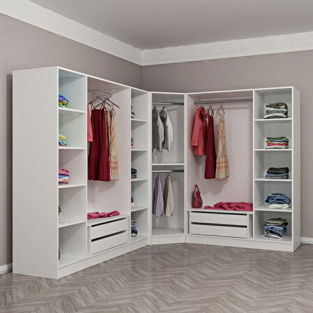 Kale 8 Kapaklı Aynalı 4Ç Köşe Dolap - Beyaz 210CM