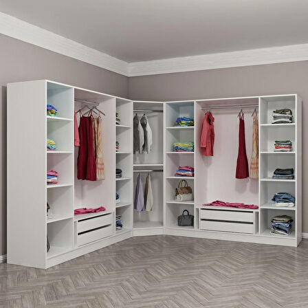 Kale 9 Kapaklı Aynalı 4Ç Köşe Dolap - Beyaz 210CM