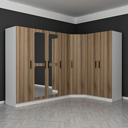 Kale 7 Kapaklı Aynalı 2Ç Köşe Dolap - Dore 210CM