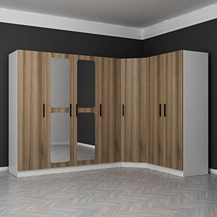 Kale 7 Kapaklı Aynalı 2Ç Köşe Dolap - Dore 210CM