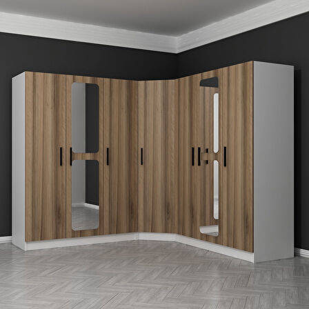 Kale 7 Kapaklı Aynalı 4Ç Köşe Dolap - Dore 210CM