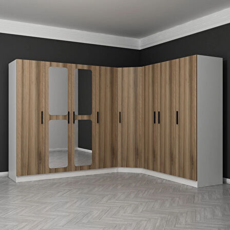 Kale 8 Kapaklı Aynalı 4Ç Köşe Dolap - Dore 210CM