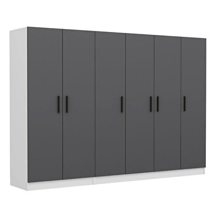Minar Kale 6 Kapaklı 2 Çekmeceli Dolap Beyaz Antrasit 210CM