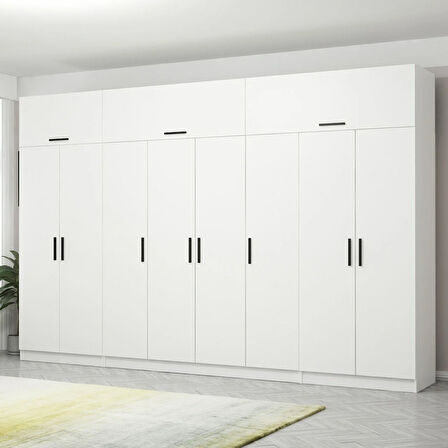 Minar Kale 8 Kapaklı 2 Çekmeceli Dolap Ve Yüklük Beyaz 255CM