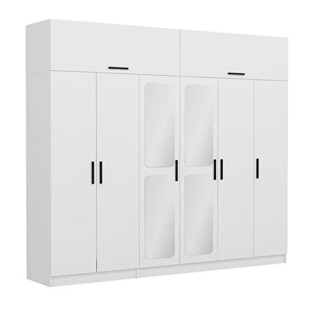 Kale 6 Kapaklı Aynalı Zincir Dolap-Yüklük - Beyaz 255CM