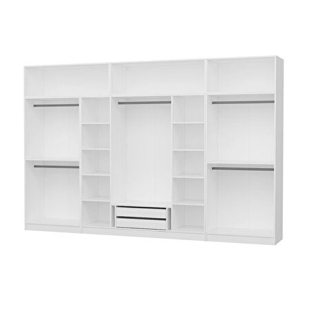 Minar Kale 8 Kapaklı 2 Aynalı 2 Çekmeceli Dolap Ve Yüklük Beyaz 255CM