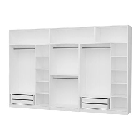 Minar Kale 8 Kapaklı 4 Aynalı 4 Çekmeceli Dolap Ve Yüklük Beyaz 255CM