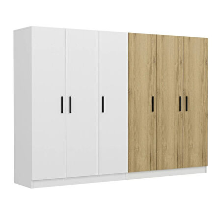 Kale 6 Kapaklı 4 Çekmeceli - Dolap - Beyaz / Dore 210CM