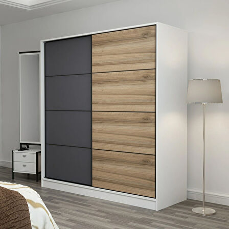 Minar Kale 2 Kapaklı Sürgülü Dolap 180 Cm - Beyaz/Antrasit/Dore 210CM