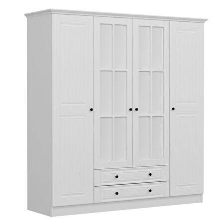 Kale 4 Mebran Kapaklı 2Ç Taçlı Dolap - Beyaz 190CM