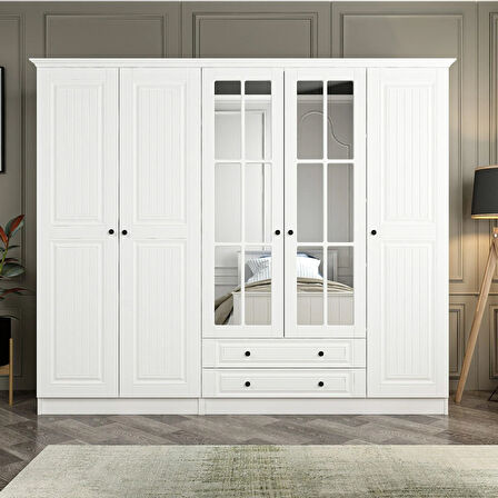 Kale 5 Mebran Kapaklı 2Ç Taçlı Dolap - Beyaz 190CM