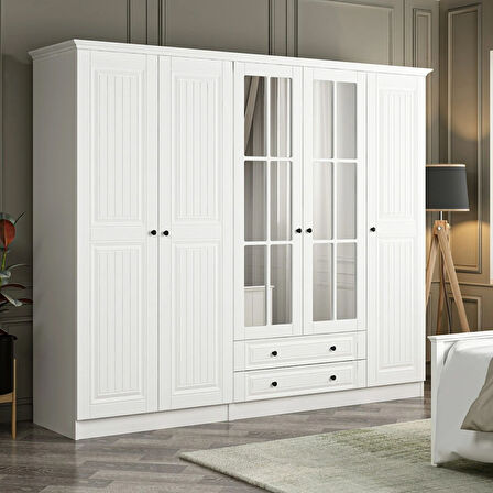 Kale 5 Mebran Kapaklı 2Ç Taçlı Dolap - Beyaz 190CM