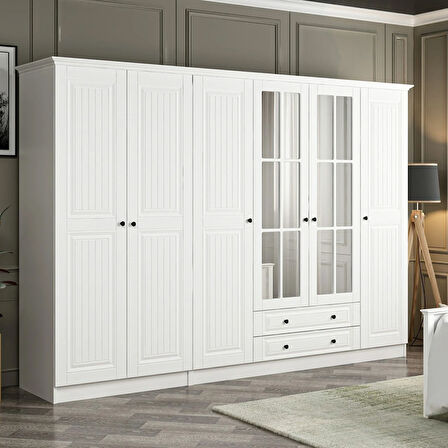 Kale 6 Mebran Kapaklı 2Ç Taçlı Dolap - Beyaz 190CM