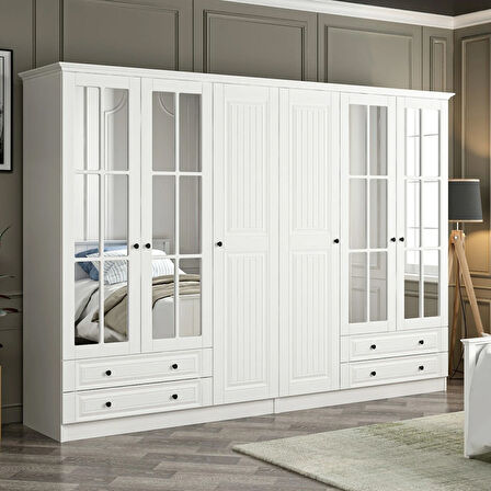 Kale 6 Mebran Kapaklı 4Ç Taçlı Dolap - Beyaz 190CM