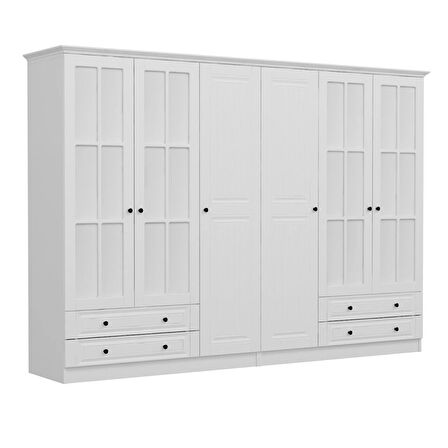 Kale 6 Mebran Kapaklı 4Ç Taçlı Dolap - Beyaz 190CM